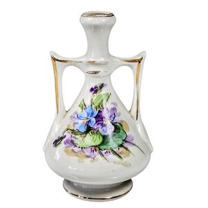 Vintage Henke Weisley China Hand Painted Panies Floral Double Handle Vase